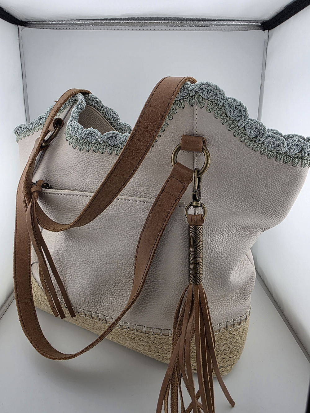 The Sak Sierra Shopper Leather Tote Crochet Trim Tassel